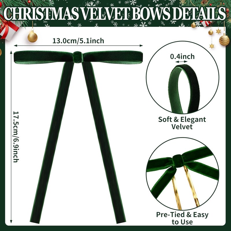 Lavwix 40Pcs Velvet Ribbon Bows, 5x7 Inch Pre-Tied Bows Christmas Ornaments for Xmas Tree, Garland, Wreath, Gift and Holiday Home Décor (5 x 7 Inch, Width of 3/8", Dark Green) - Image 2